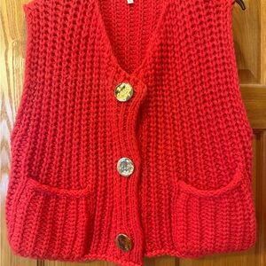 Source Unknown Vibrant Red Knit Cardigan Vest